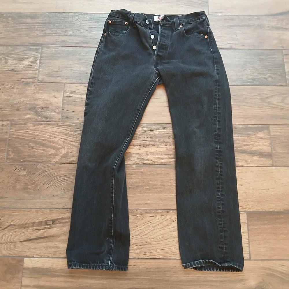 Levi's 501 Jeans Mens 30x30 (FITS28x27) Black Button Fly Cotton Denim